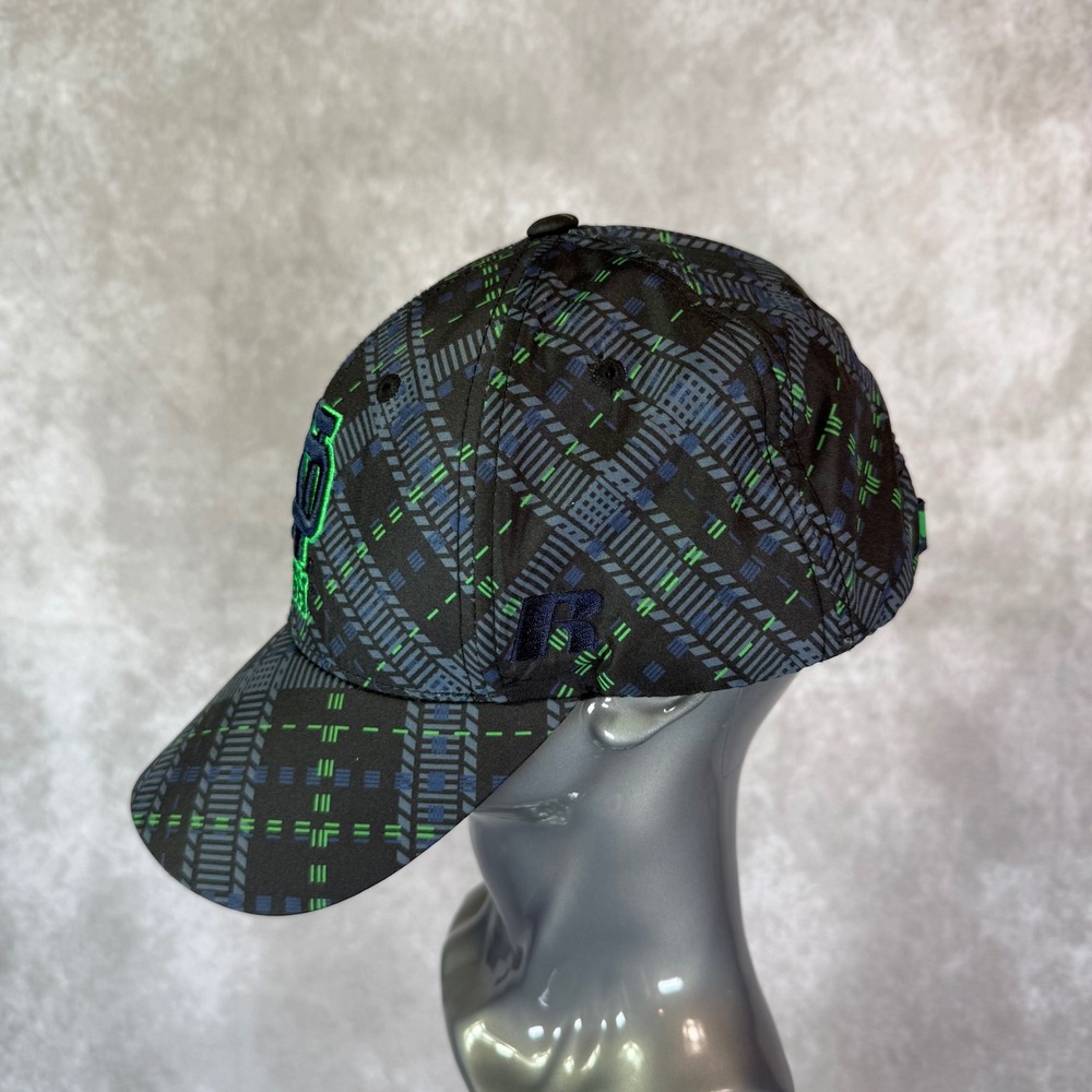 Russell Notre Dame Fighting Irish Hat Mens OSFA Black Green Plaid Adjustable Cap - Picture 8 of 9